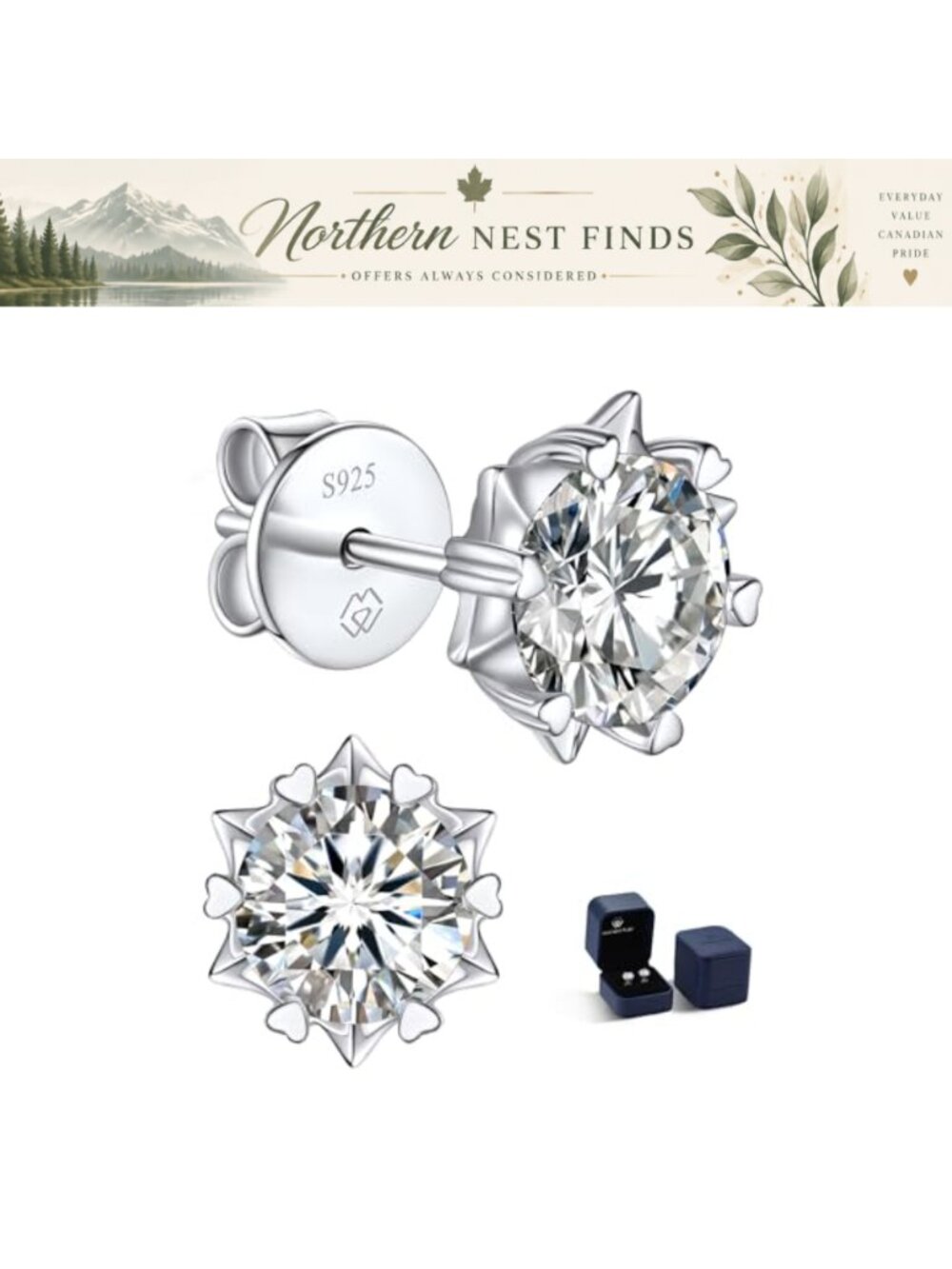 14K Gold Plated Stud Earrings Lab Created Moissanite 925 Sterling Silver